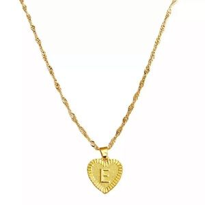Gold Heart Initial Letter Necklace Charm Minimal E